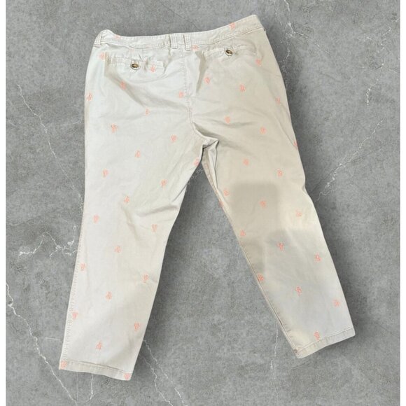 Old Navy Women's Gray Cropped Khaki Pants Embroidered Pink Lobster Design Sz 16 - Picture 2 of 4